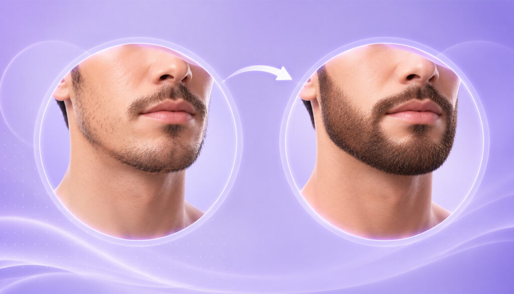 Comparativa de antes y después de un implante de barba en pacientes con calvas.